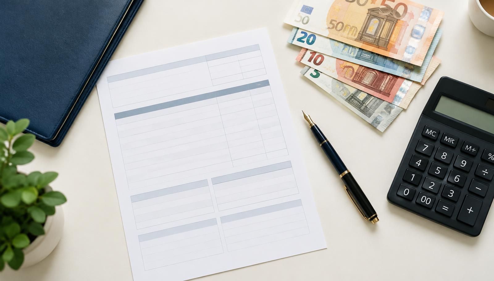 Algalapis, eurų banknotai ir skaičiuoklė – bruto ir neto atlyginimo skaičiavimas